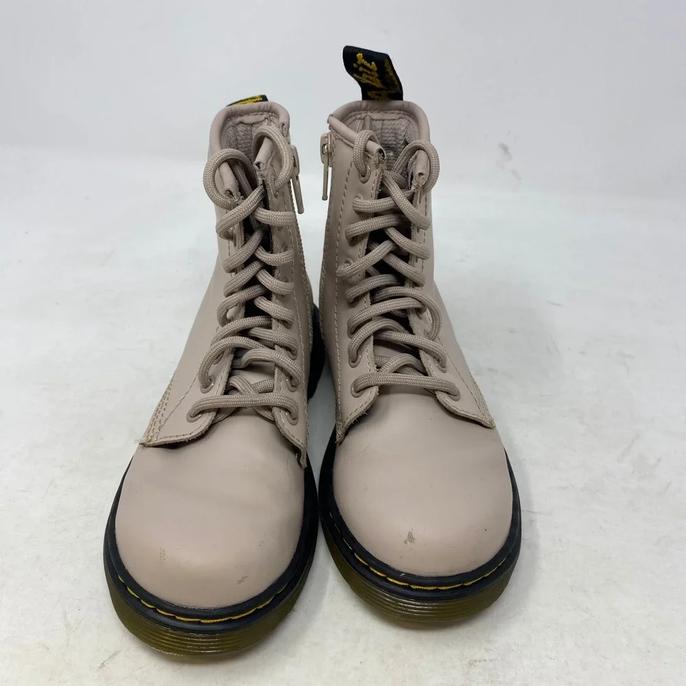 Dr Martens Delaney Kids Beige Leather Lace Up Side Zip Boots 11 US 10 UK 28 EU‎